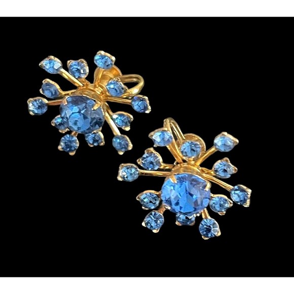 Coro Blue Starburst Brooch & Earrings Set Rare Estate Signed Mid Century 3 Piece - Picture 5 of 10